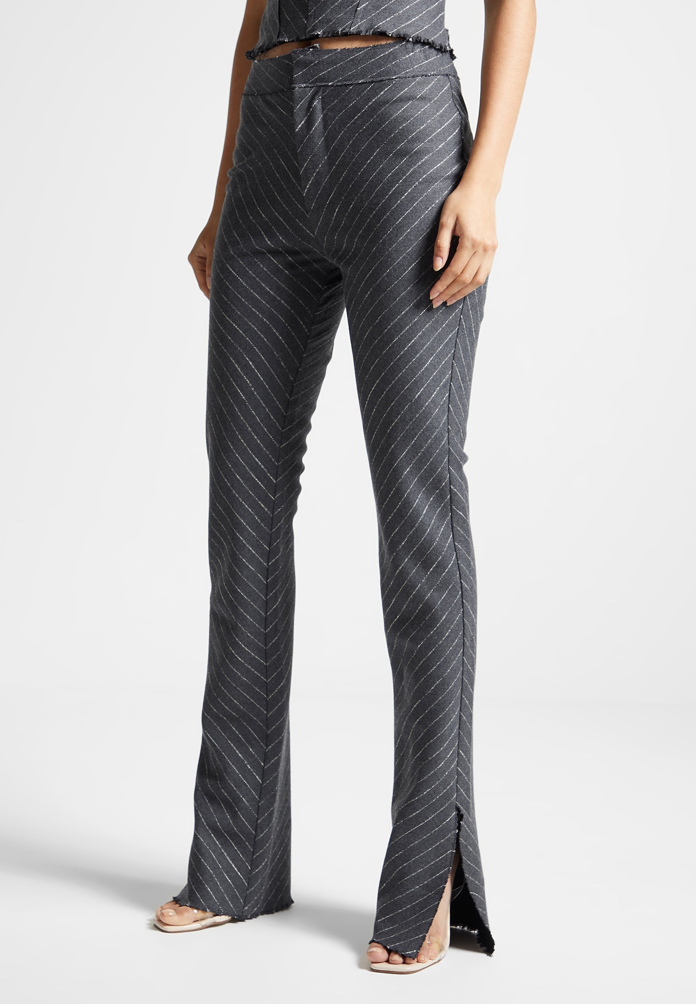 Pinstripe Mini Flared Trousers - Grey