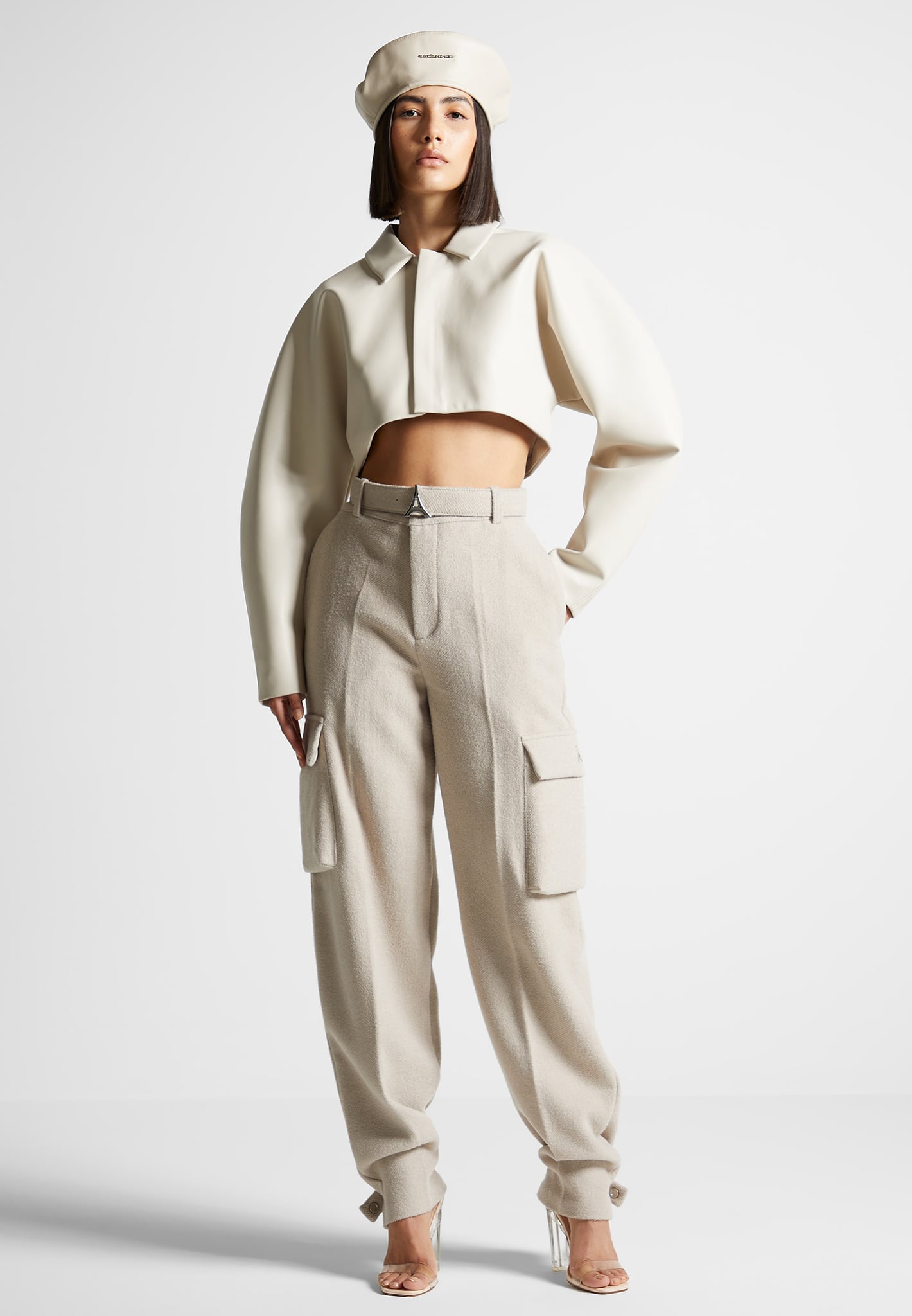Tailored Pleated Cargo Trousers - Beige