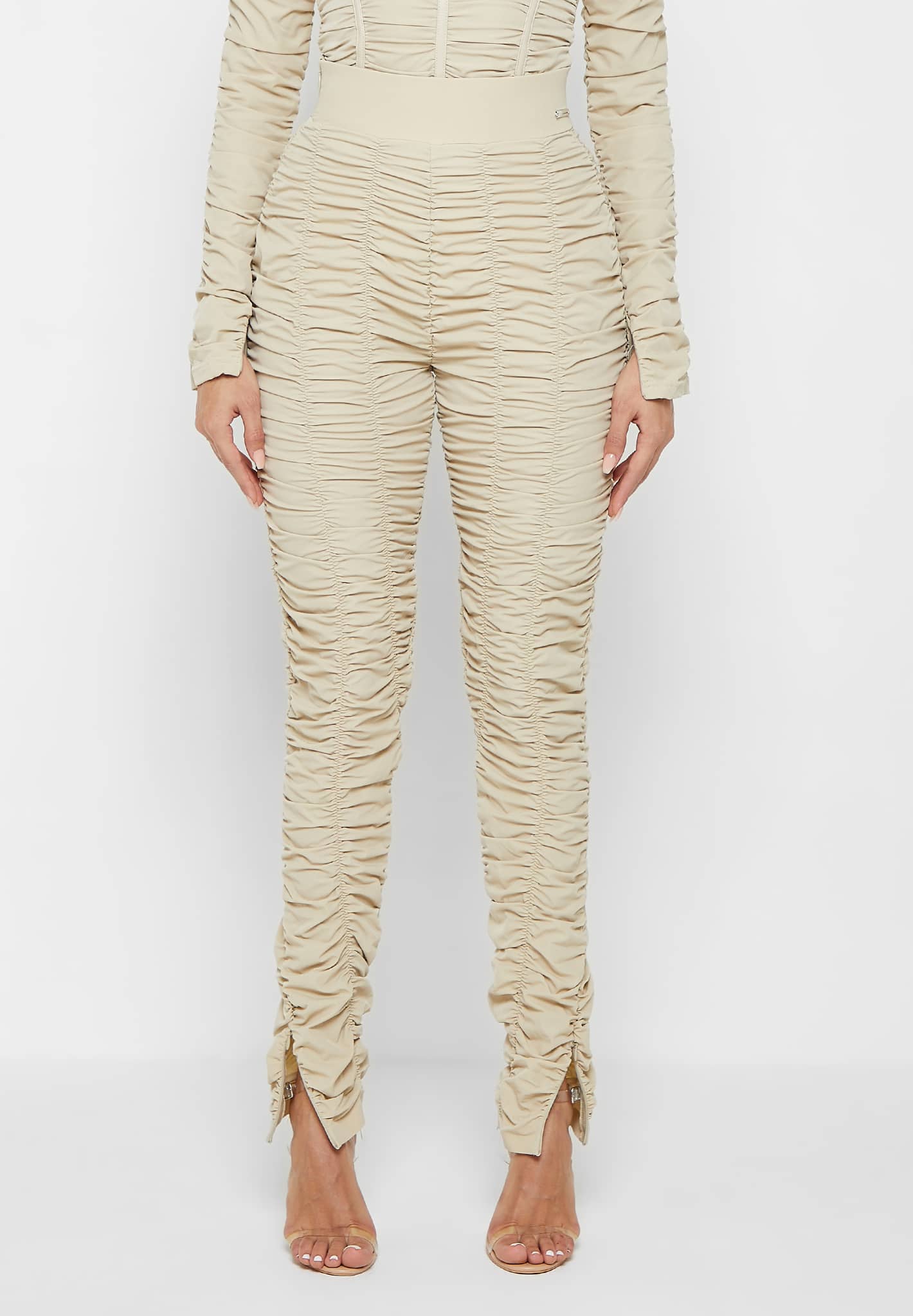 Ruched High Waisted Leggings Beige Mani re De Voir