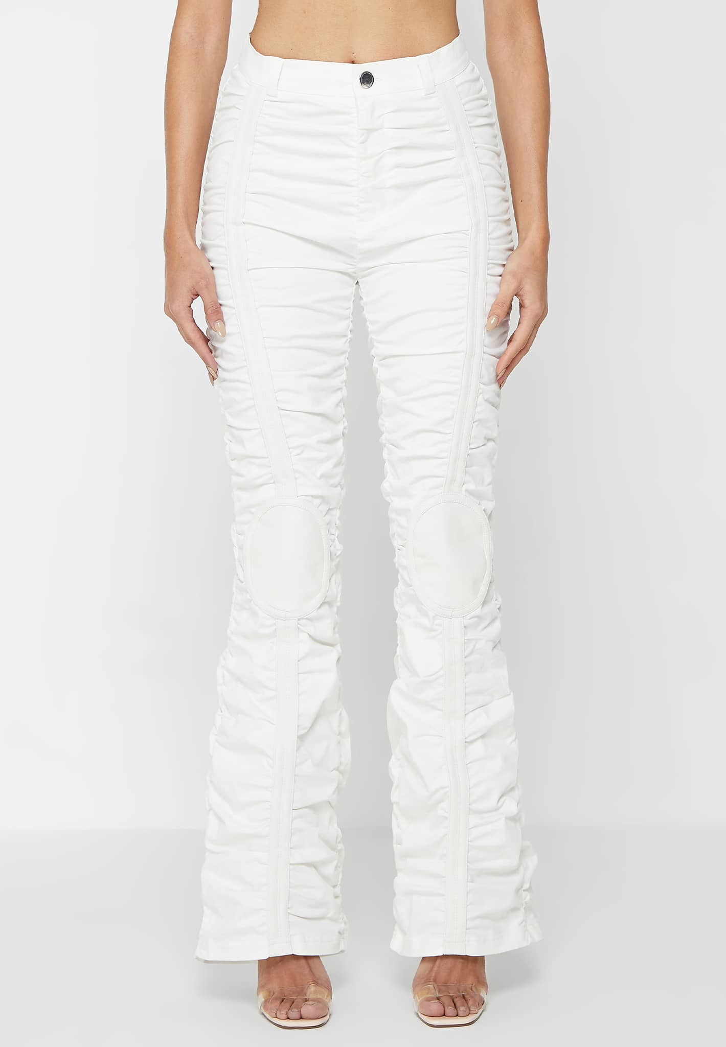 White ruched clearance trousers