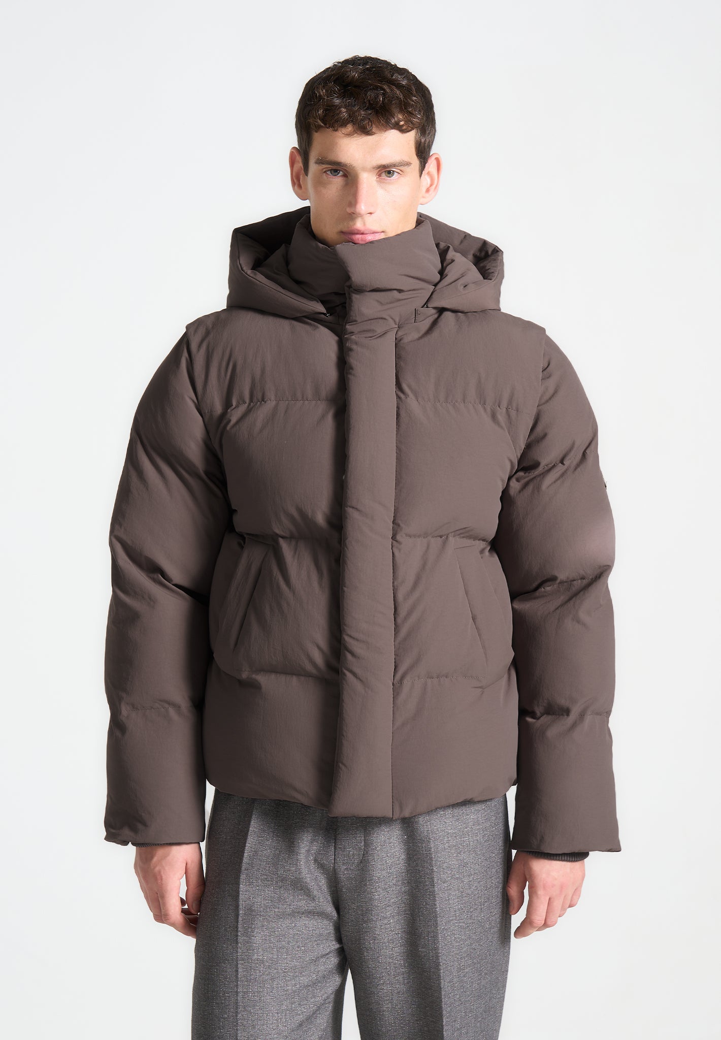 Puffer jacket with removable sleeves best sale