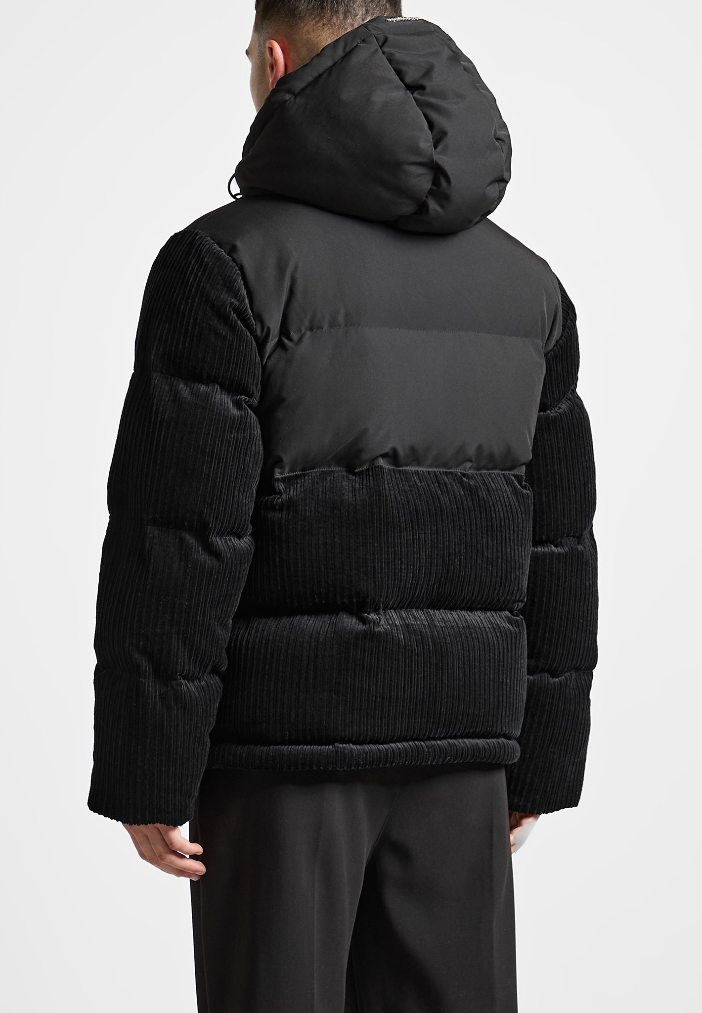 Black corduroy puffer on sale jacket