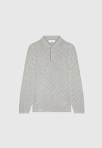 cotton-blend-waffle-knit-long-sleeve-polo-top-grey