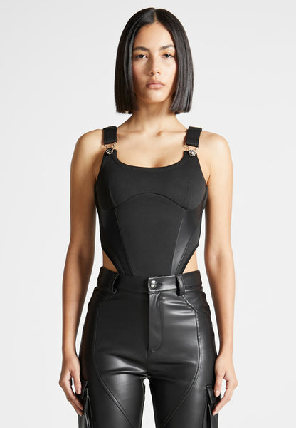 Stradivarius lace strappy bodysuit in black - ShopStyle Tops