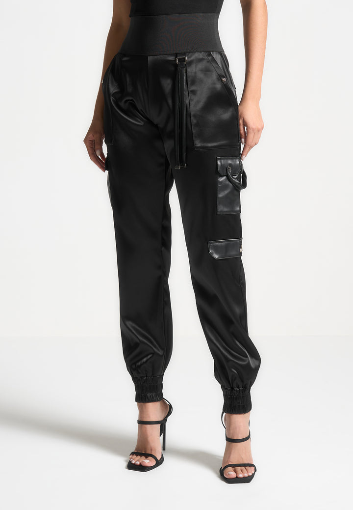 high-waisted-satin-cargo-trousers-black