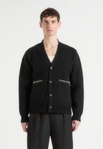 Whipstitch Combed Cotton Cardigan - Black