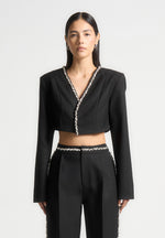 Embellished Cropped Blazer - Black