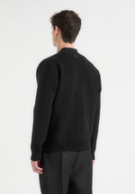 Whipstitch Combed Cotton Cardigan - Black