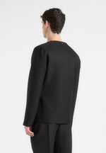 Collarless Double Breasted Minimal Blazer - Black