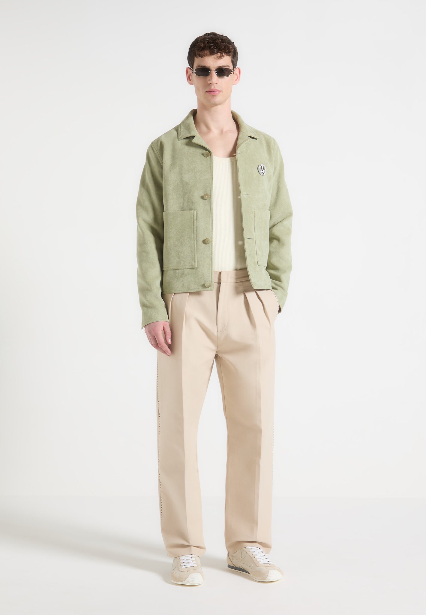 Suede Jacket with Revere Collar - Sage