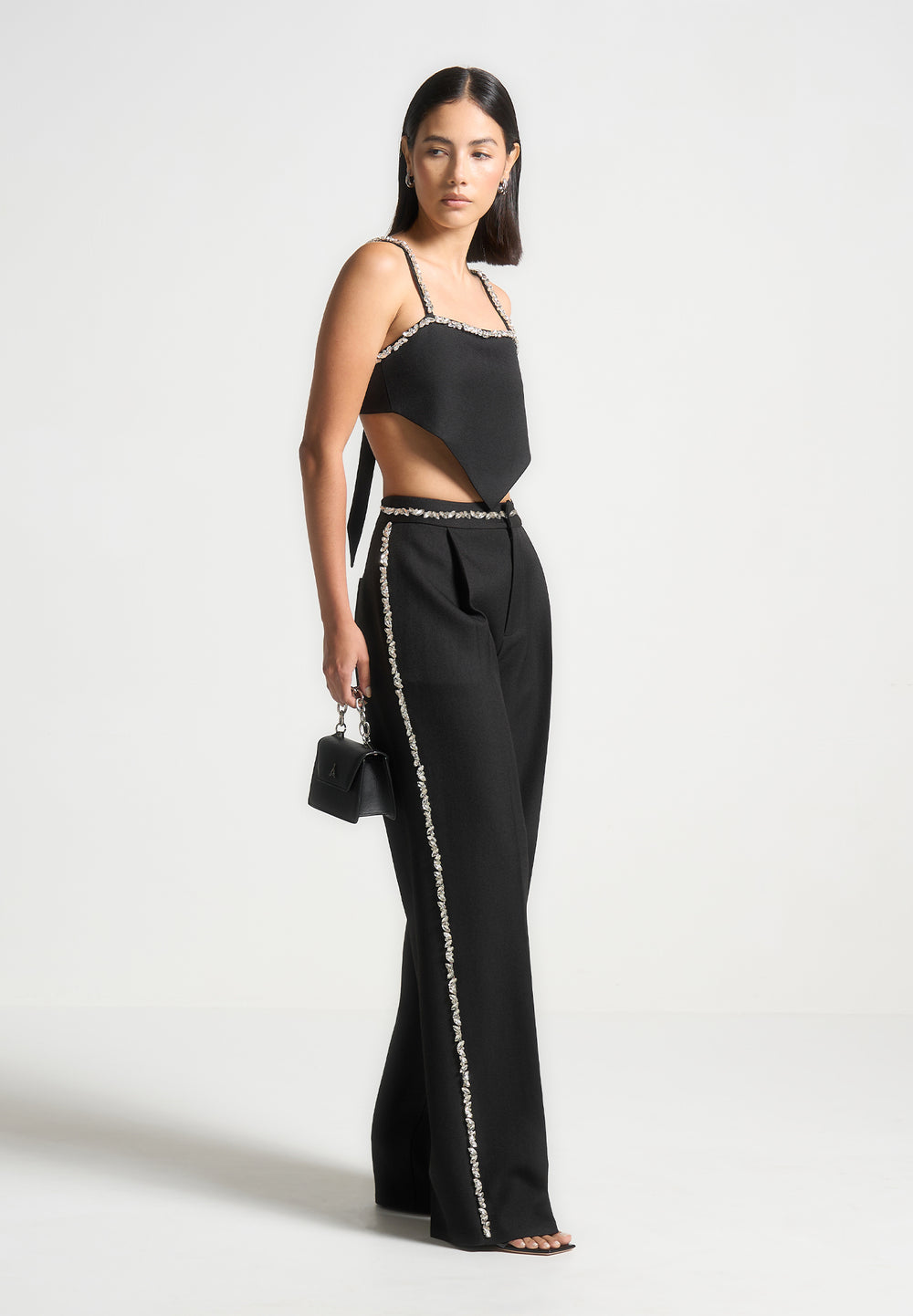 Embellished Tailored Trousers - Black