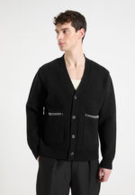 Whipstitch Combed Cotton Cardigan - Black