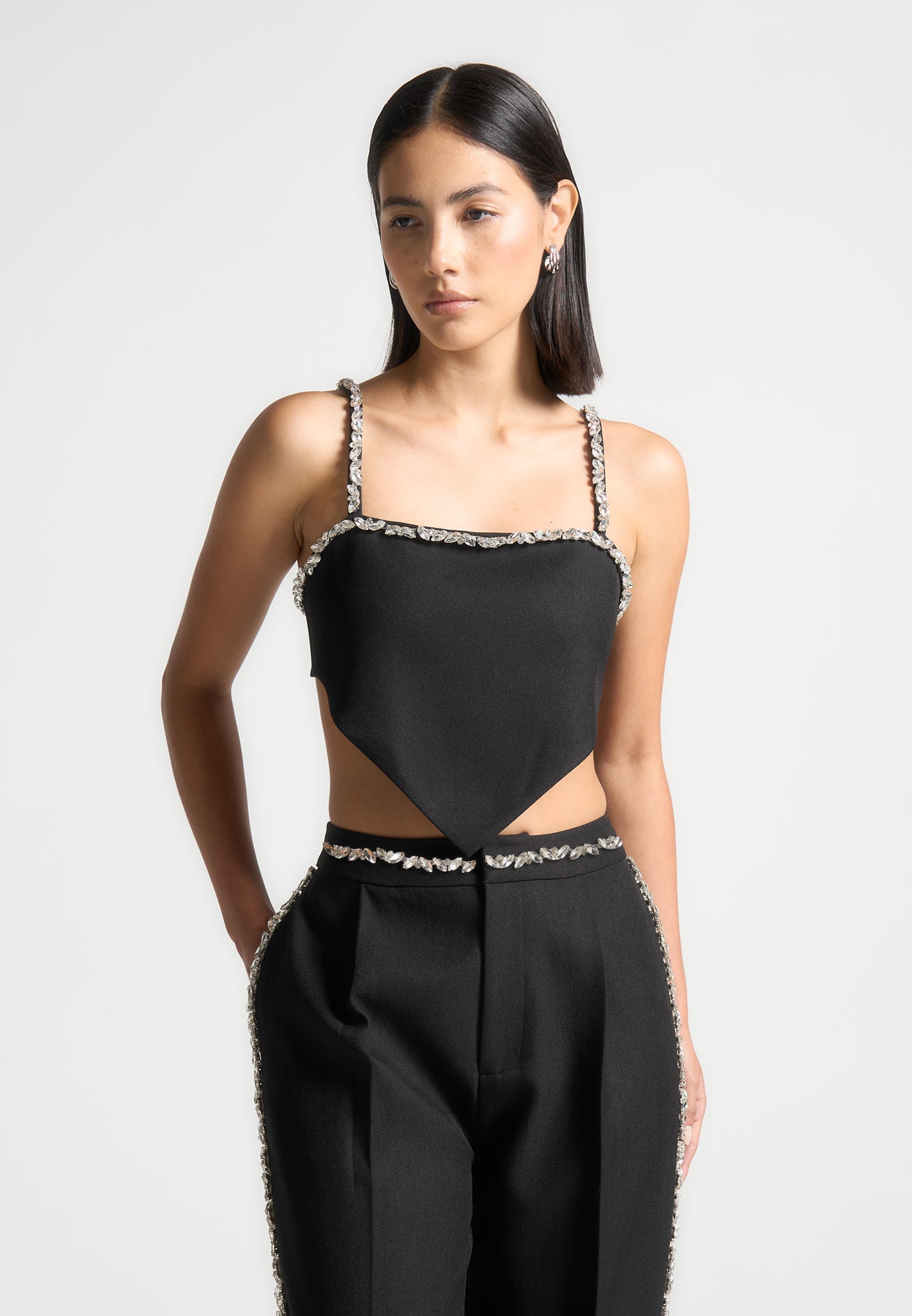 Embellished Strap Handkerchief Top - Black