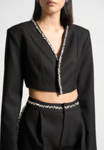 Embellished Cropped Blazer - Black