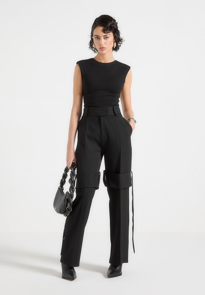 tailored-belted-strap-detail-trousers-black