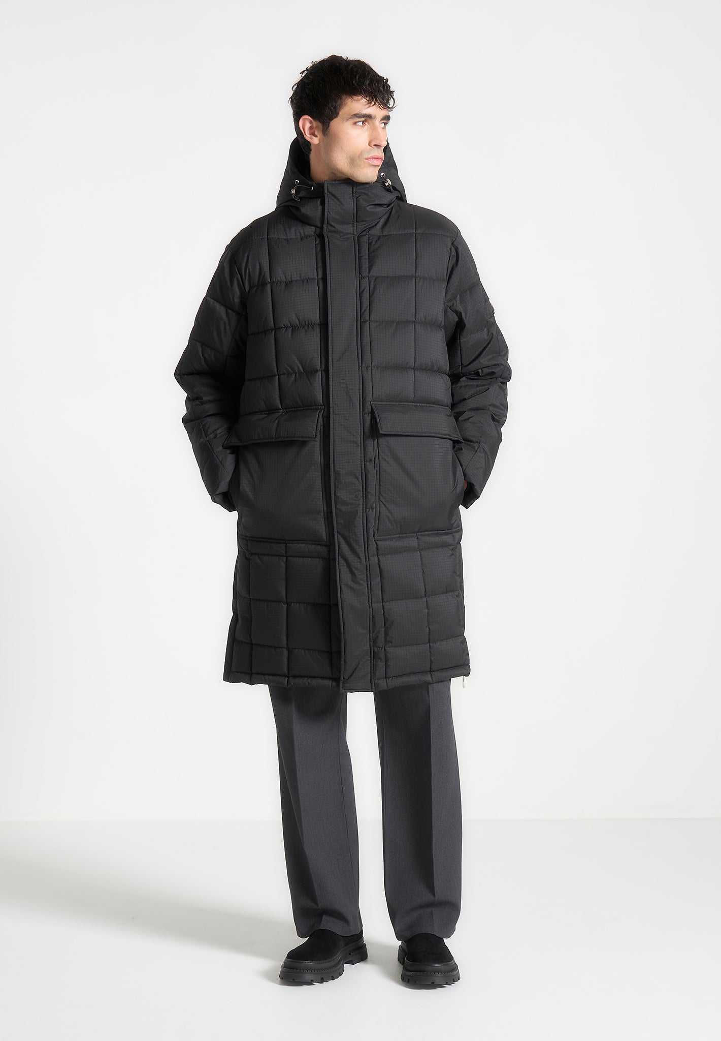 Quilted Longline Puffer Coat Black Maniere De Voir