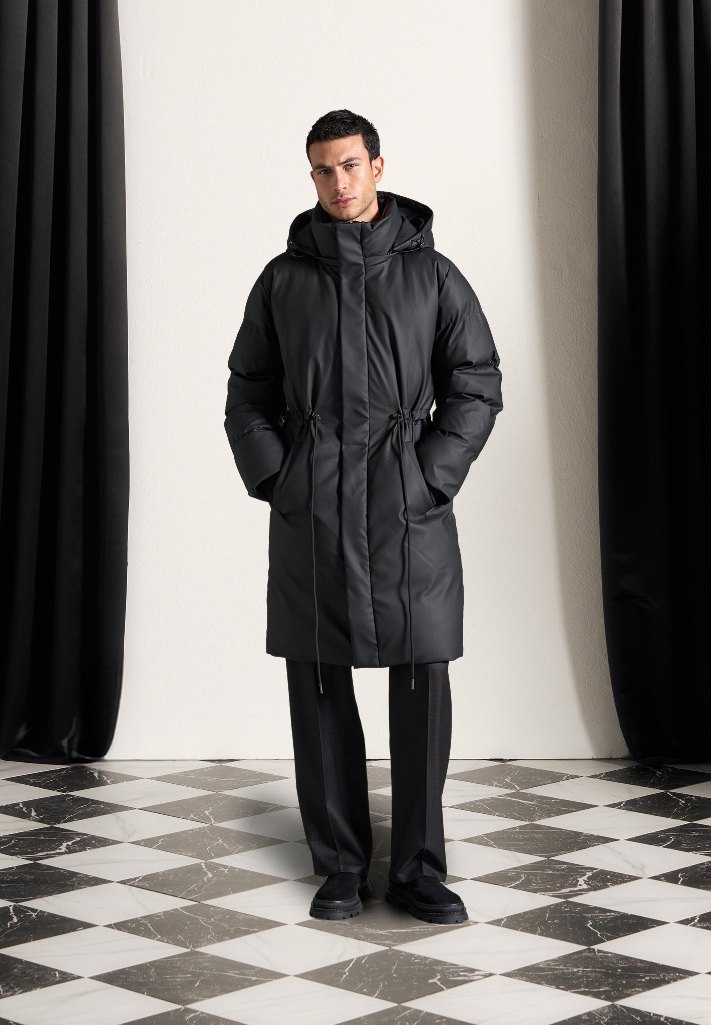 Longline black padded coat on sale