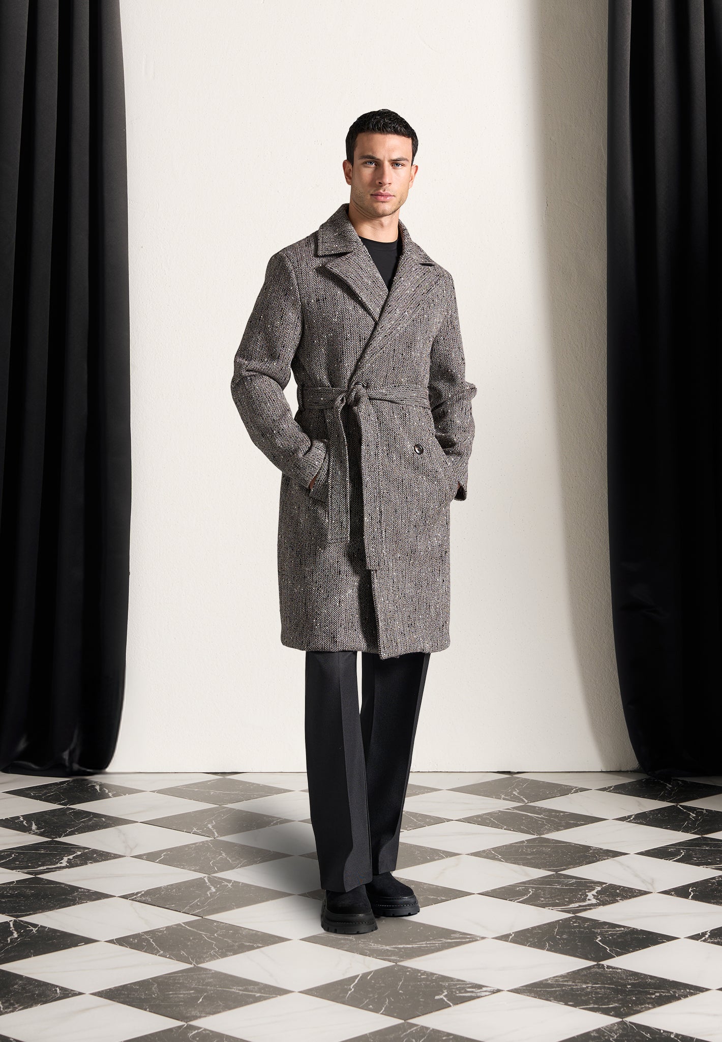 Herringbone double breasted coat online