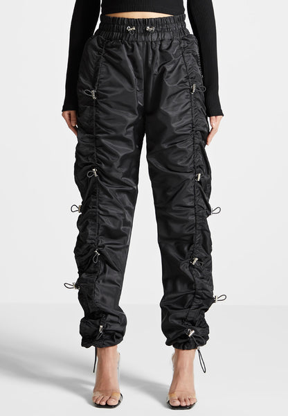 Nylon Bungee Ruched Cargo Pants - Black | Manière De Voir