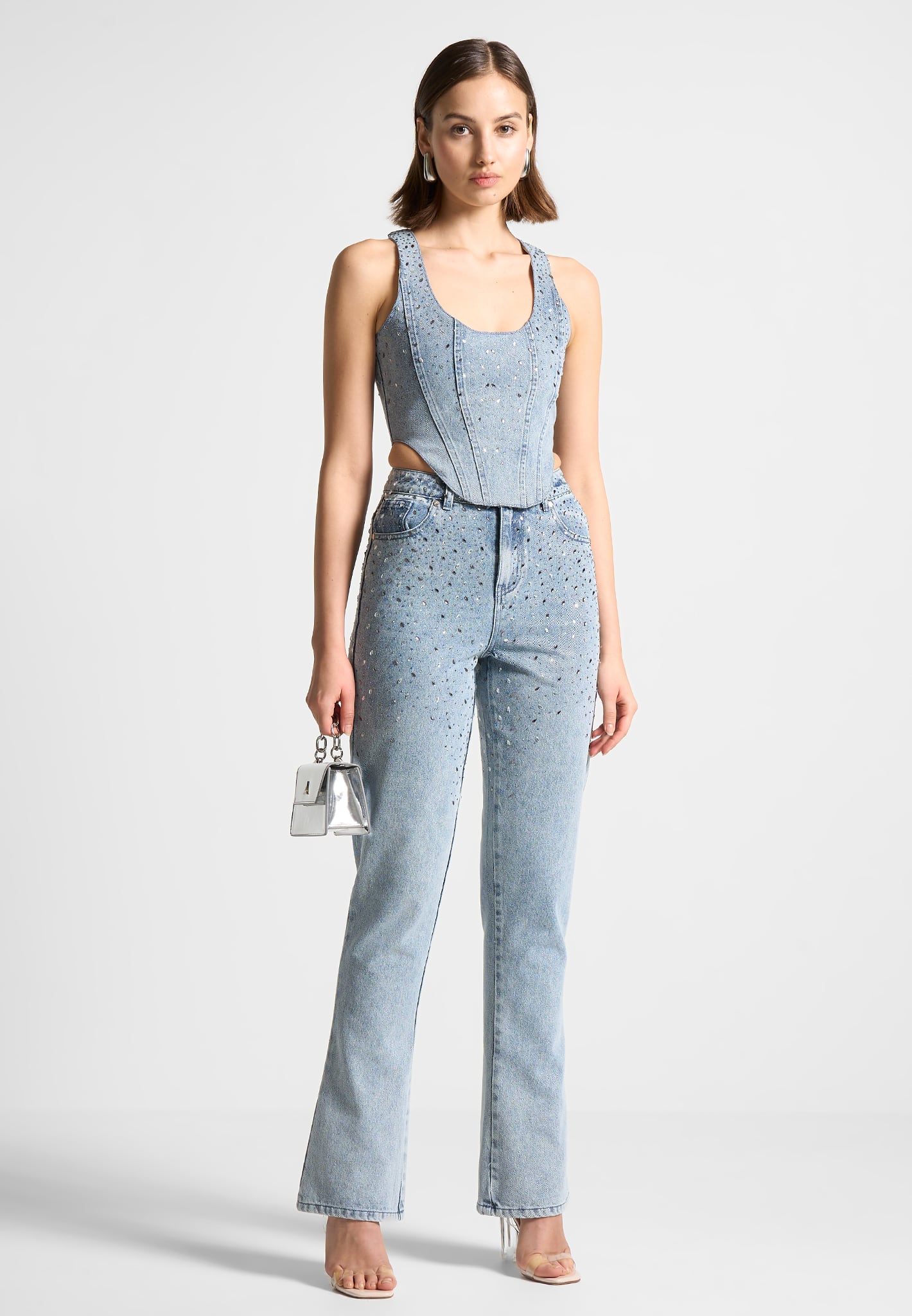 SHEIN High Waist Rhinestone Detail Jeans | SHEIN USA
