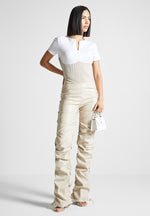 tacked-vegan-leather-t-shirt-jumpsuit-beige