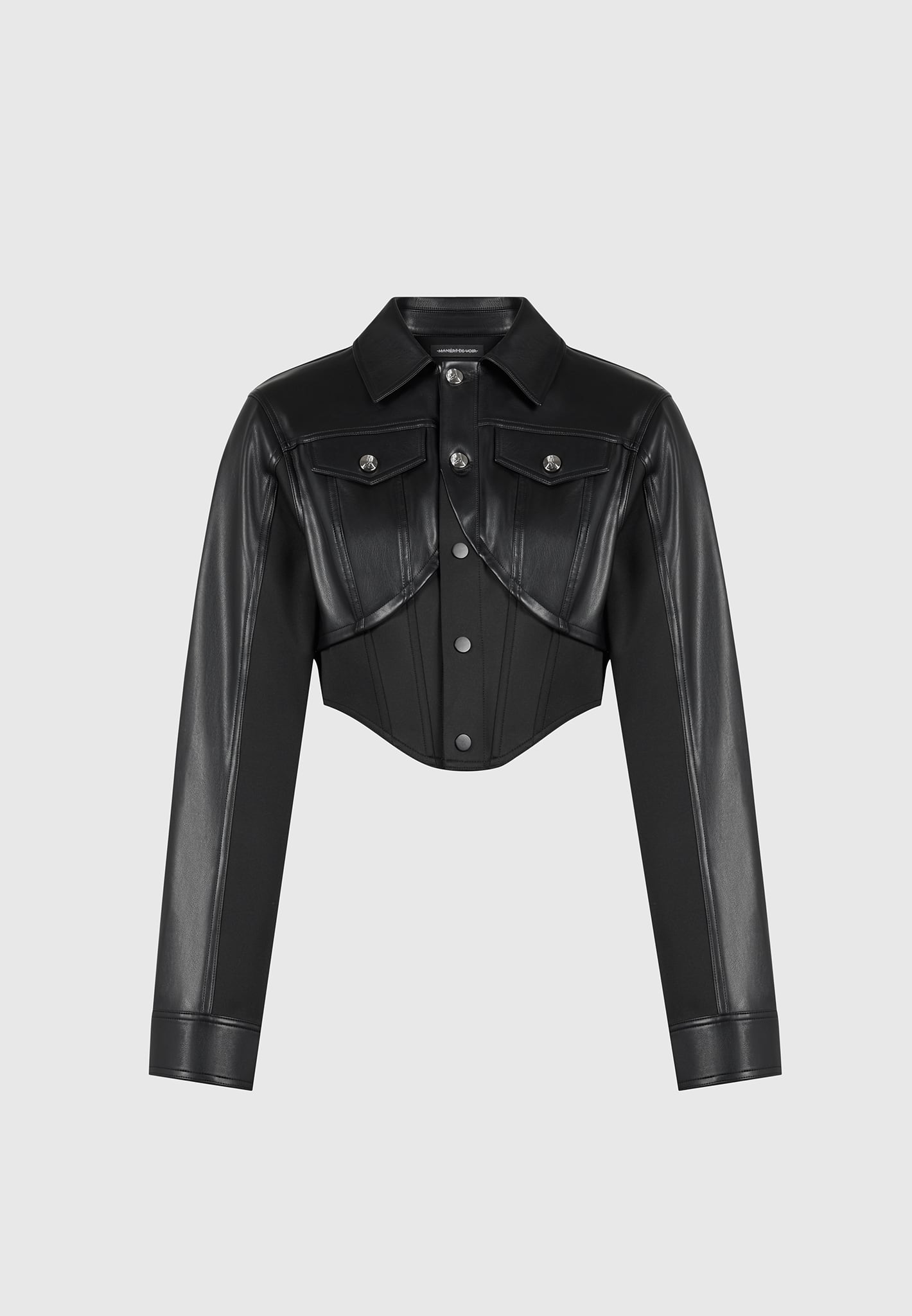Reflective Piped Long Sleeve Corset Jacket - Black