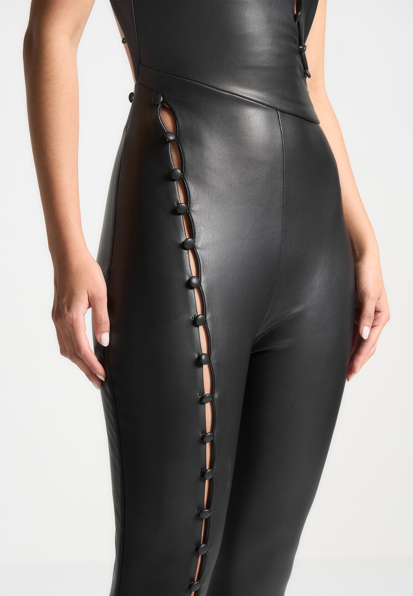 vegan-leather-cut-out-button-detail-jumpsuit-black