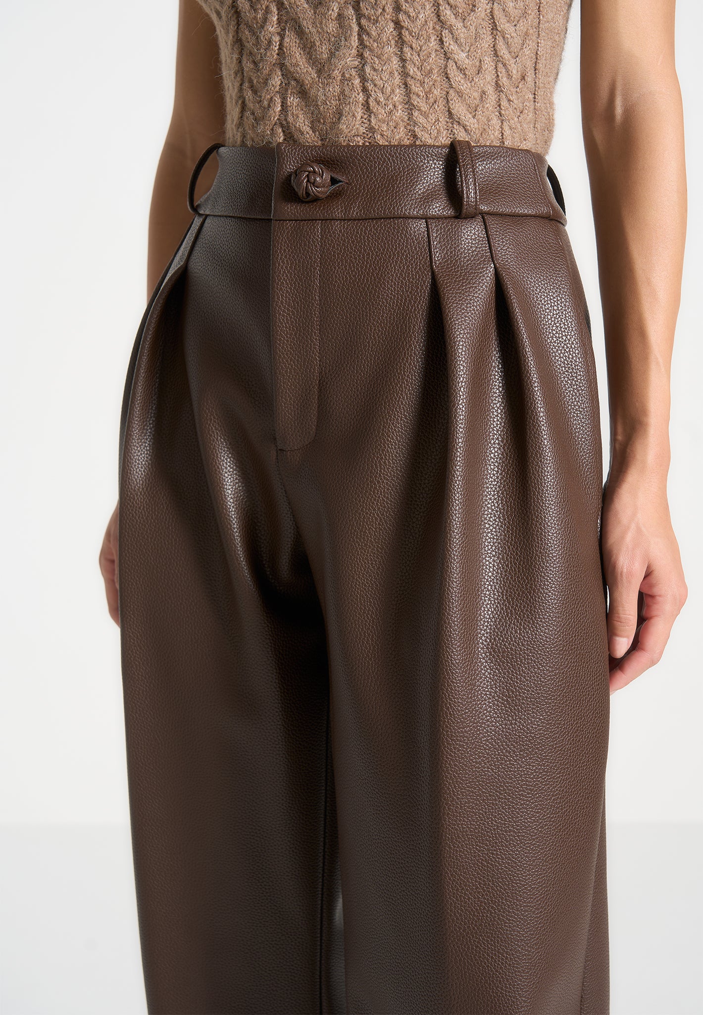 pebbled-leather-pleated-stacked-trousers-brown