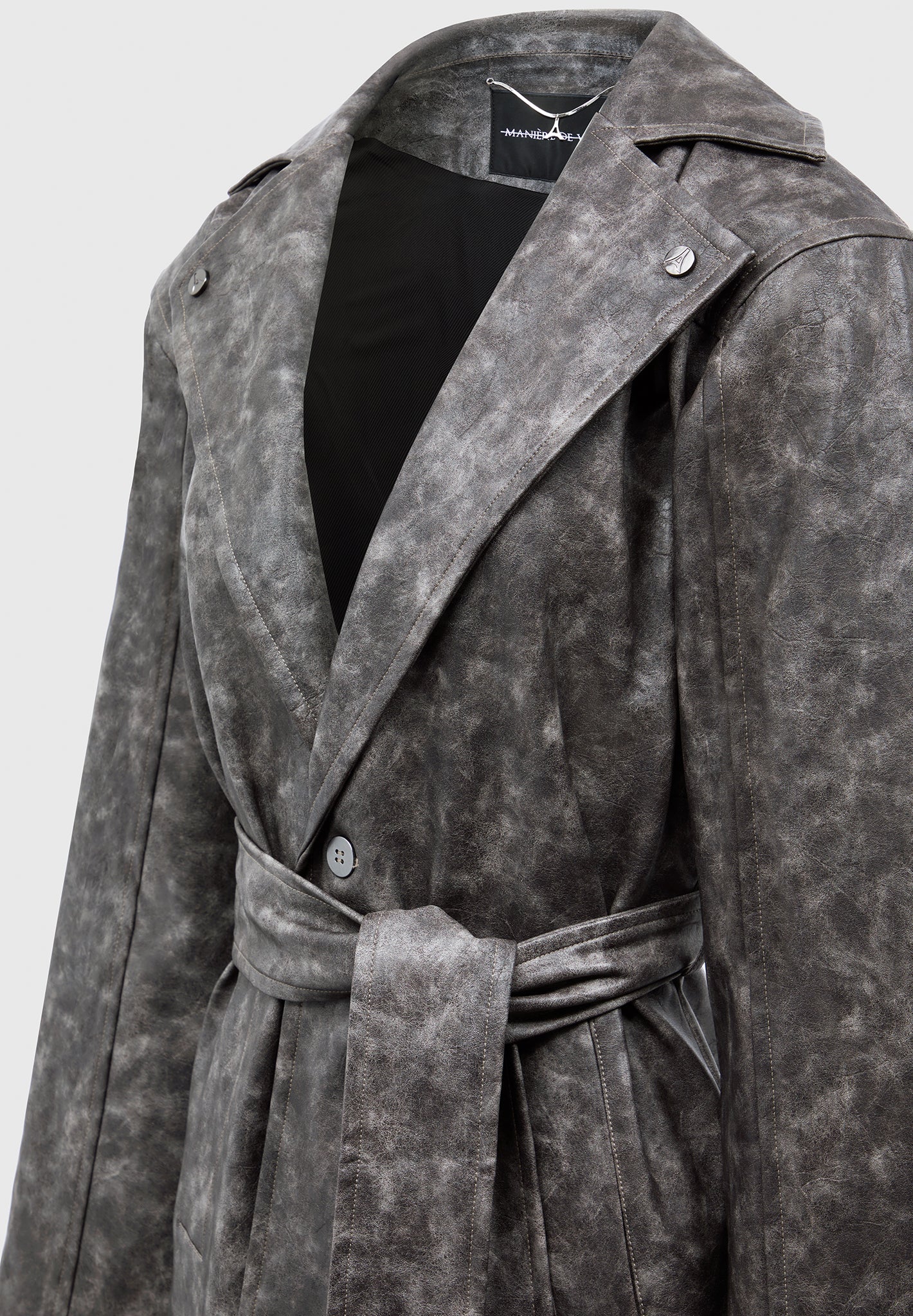 Vintage Vegan Leather Trench Coat - Grey | Manière De Voir