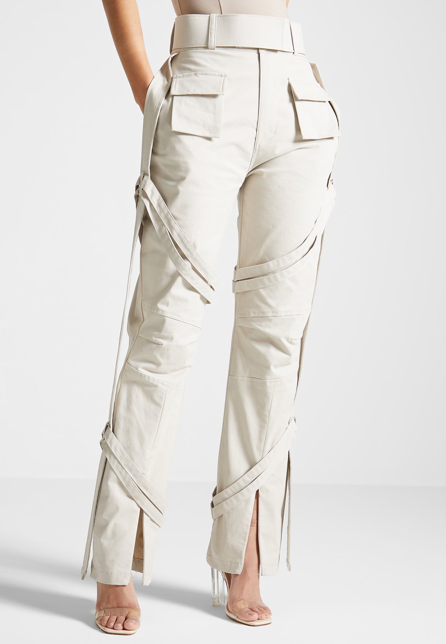 Petite Khaki Cotton High Waist Cuffed Cargo Trousers  New Look