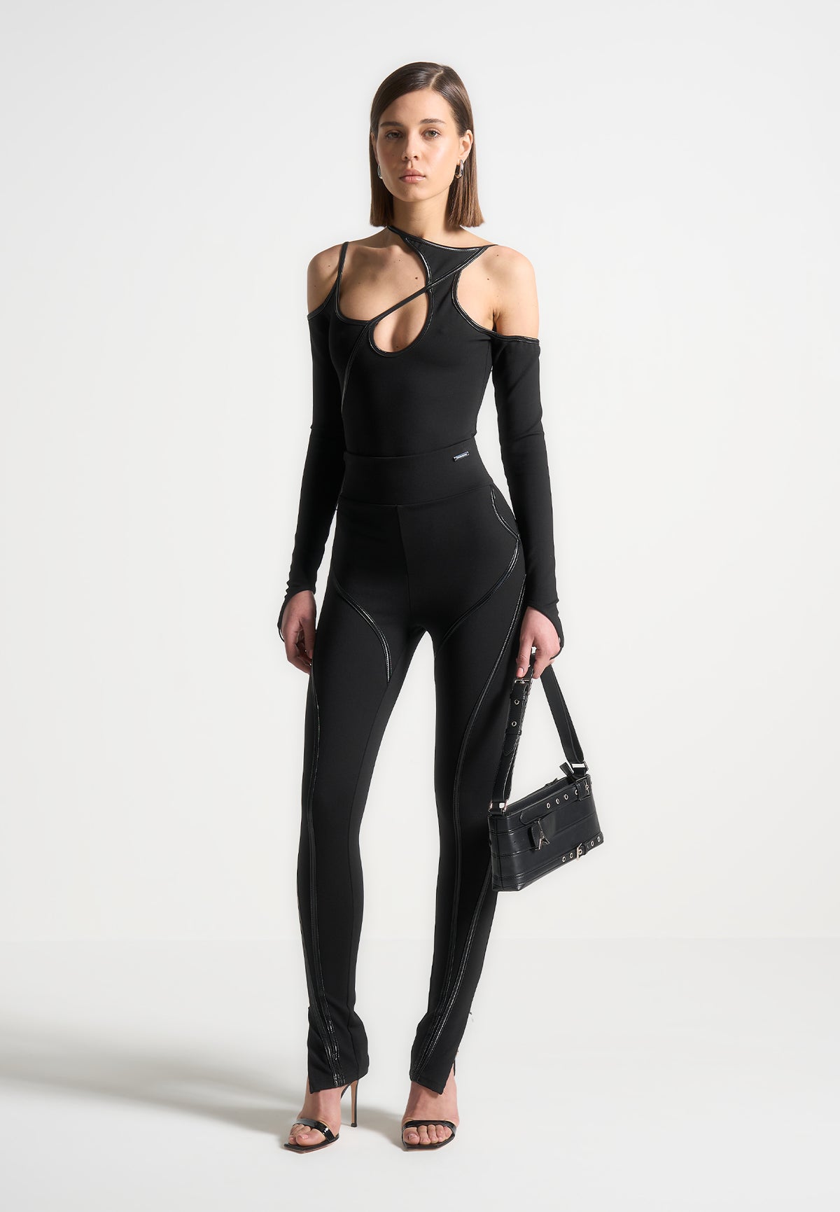 Contrast Asymmetric Bodysuit - Black | Manière De Voir