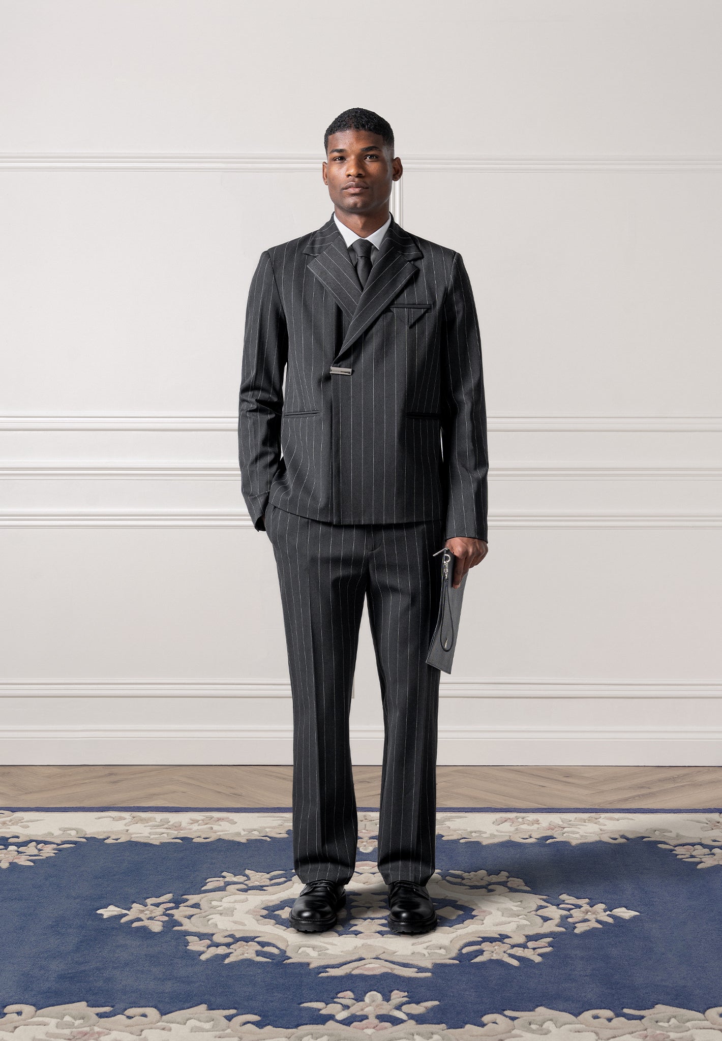 Double Breasted Pinstripe Suit Jacket Grey