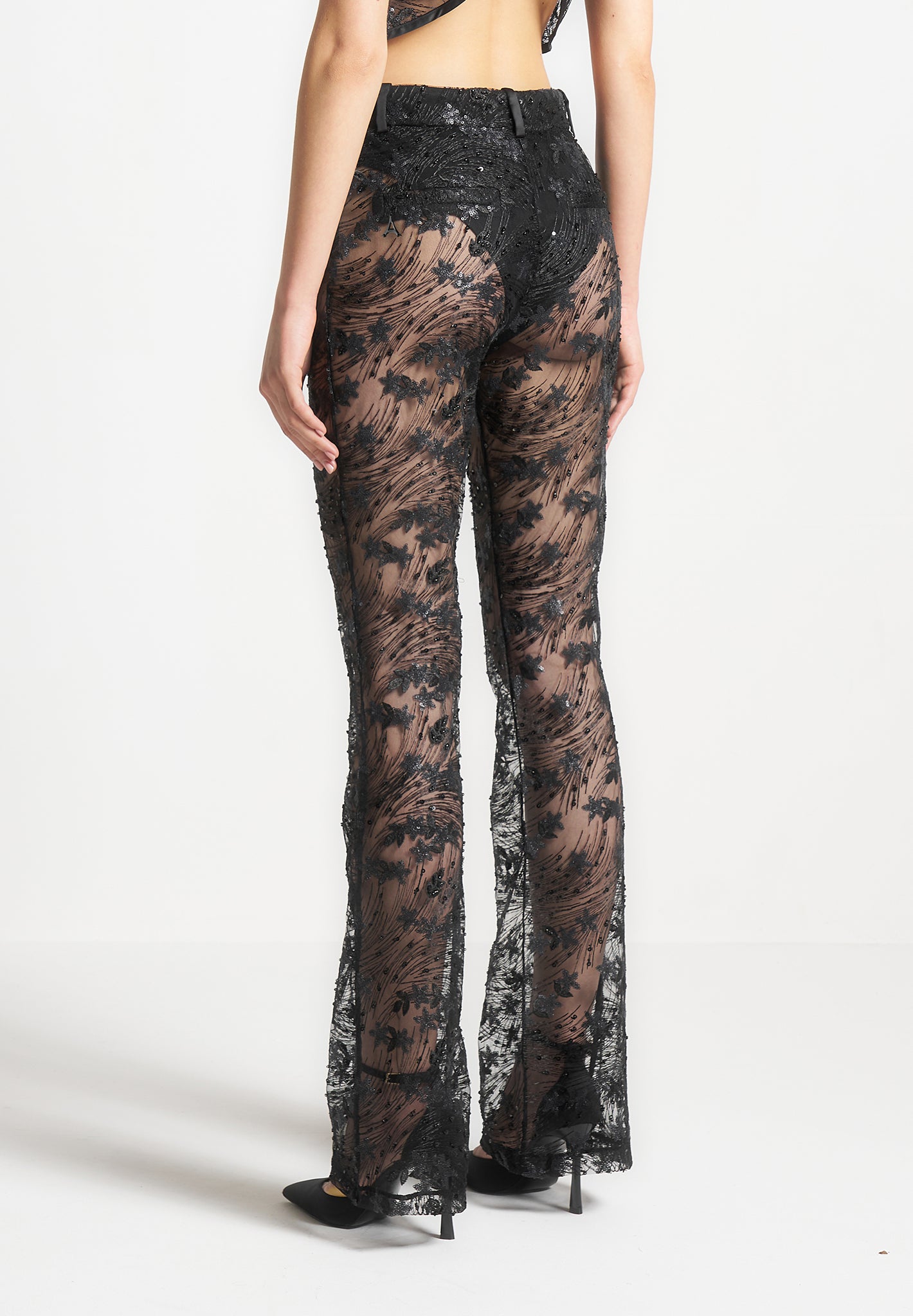 embellished-lace-fit-and-flare-trousers-black