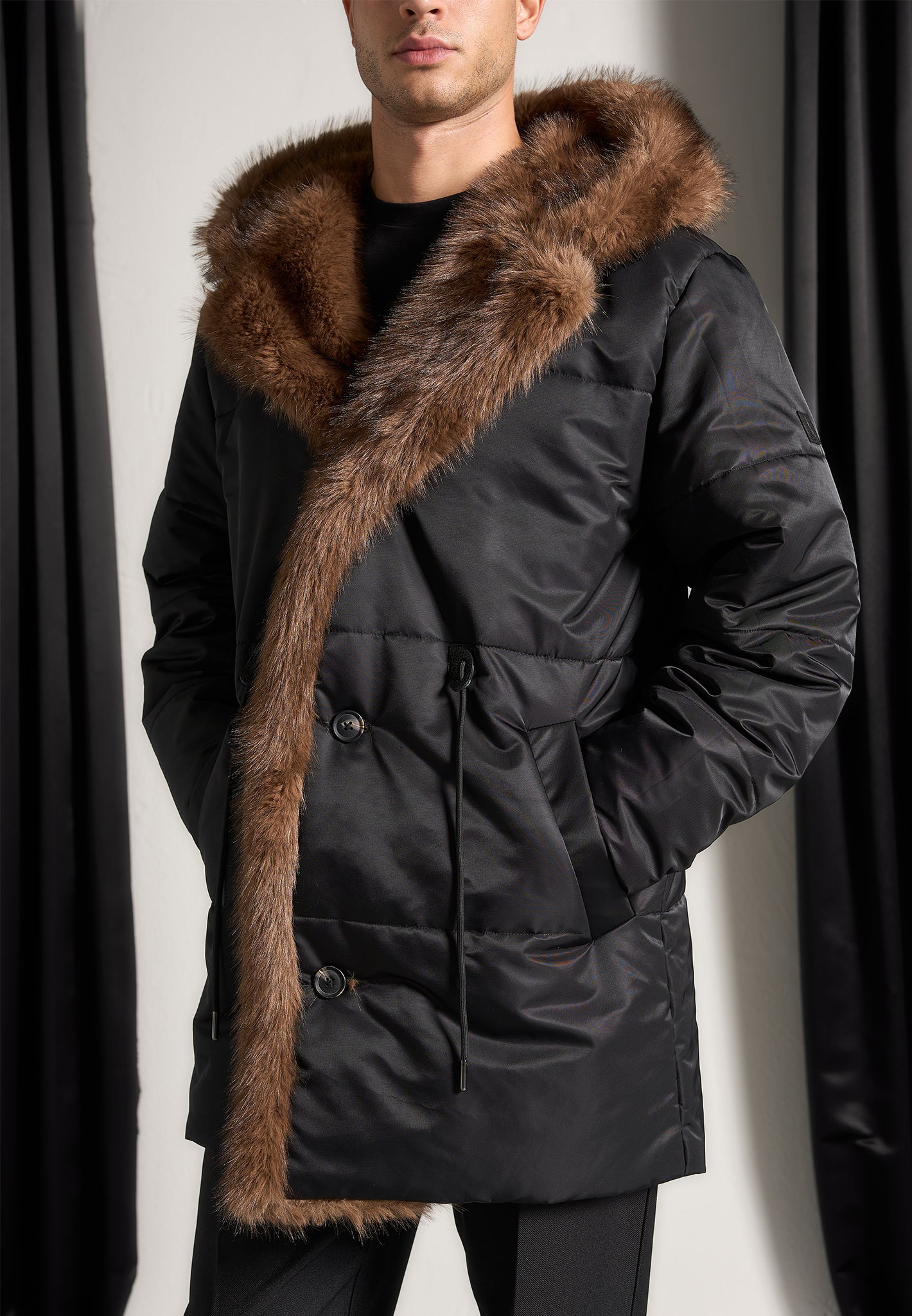 Fur Lined Parka Jacket Black Maniere De Voir