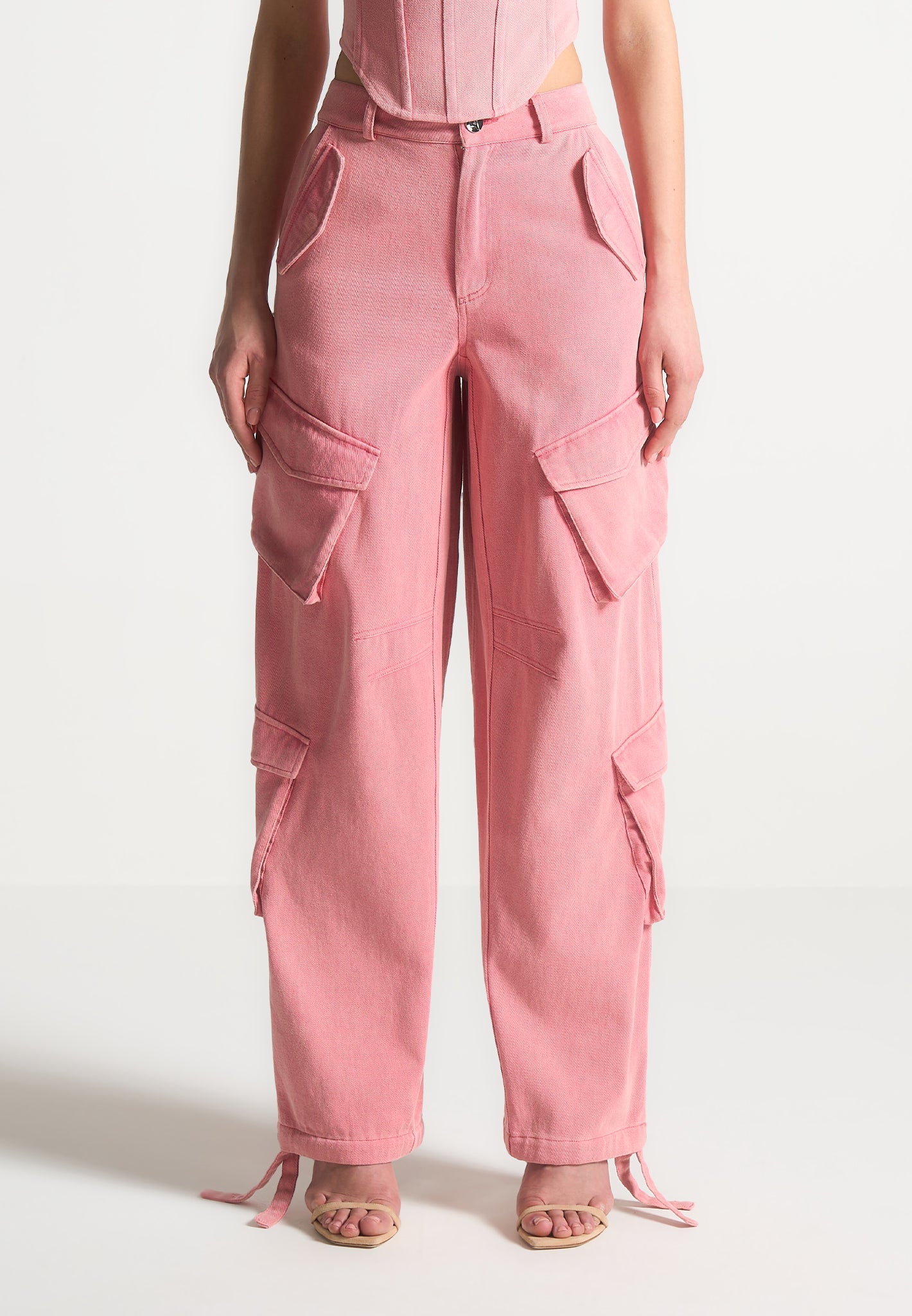 Pink high waisted pleated stretch Women Trousers