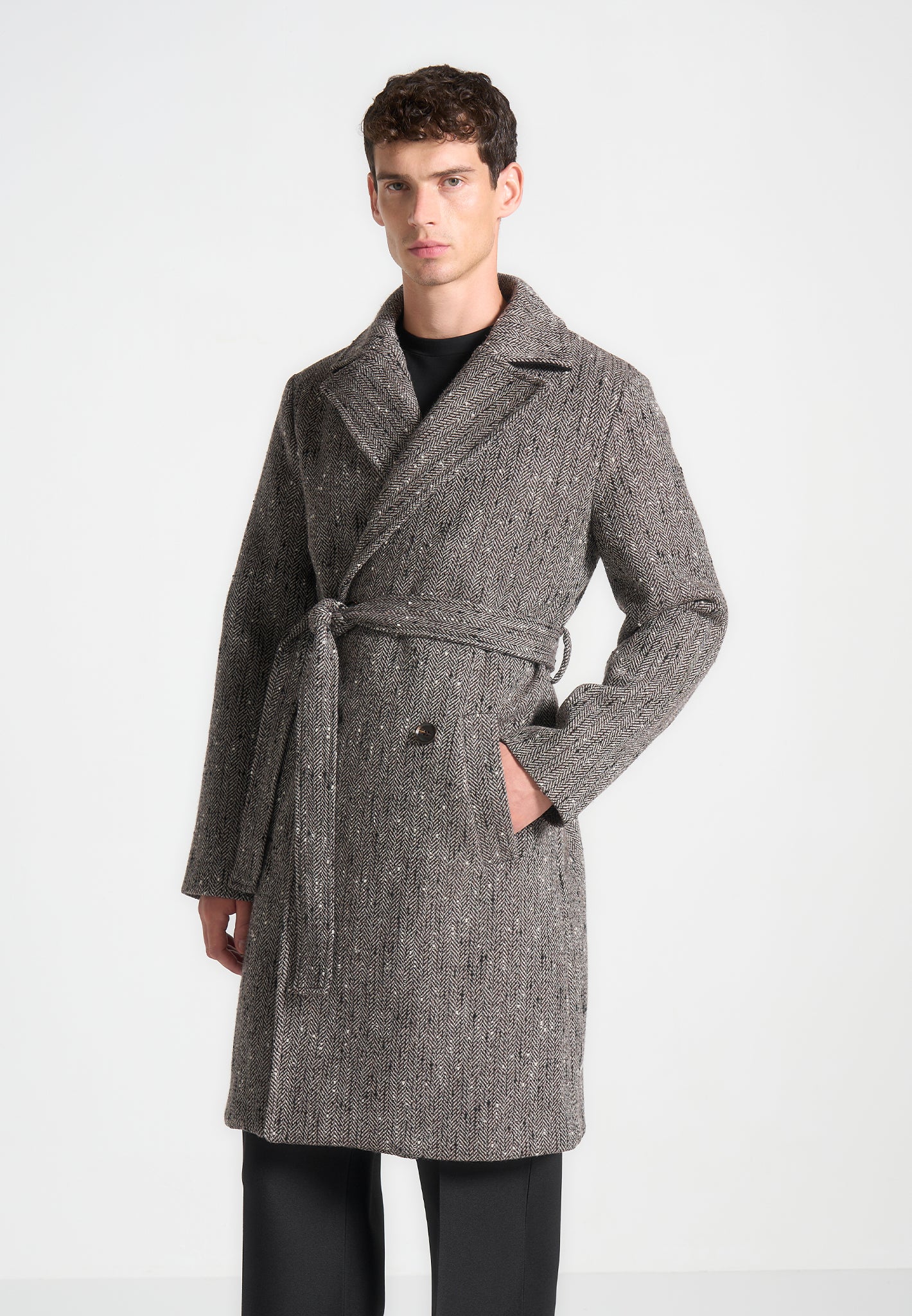 Herringbone wool coat deals