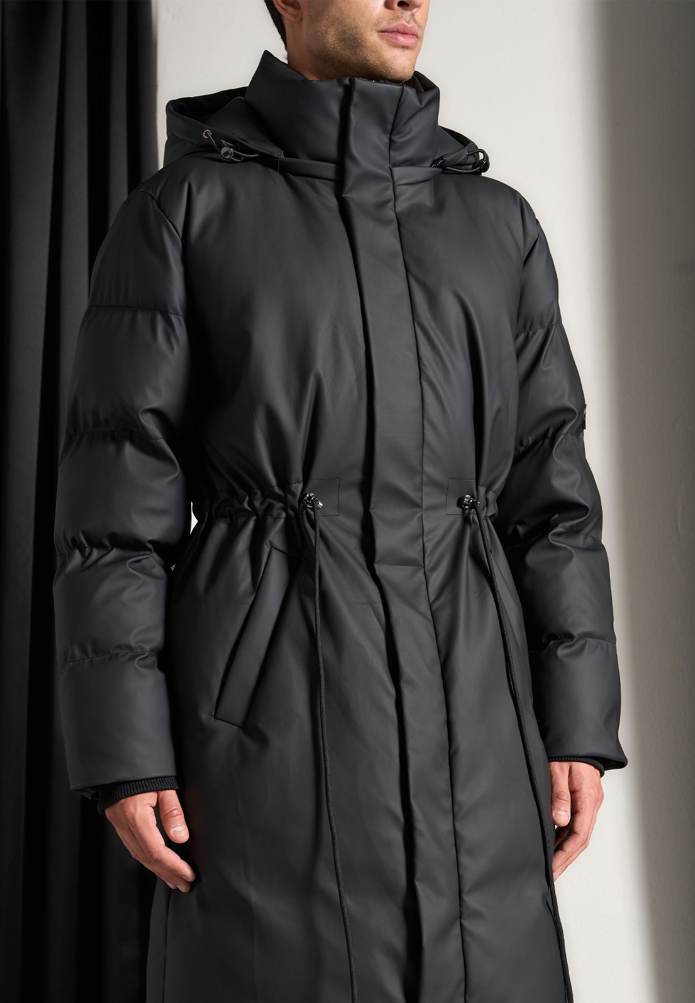 Matte Longline Puffer Coat Black Maniere De Voir