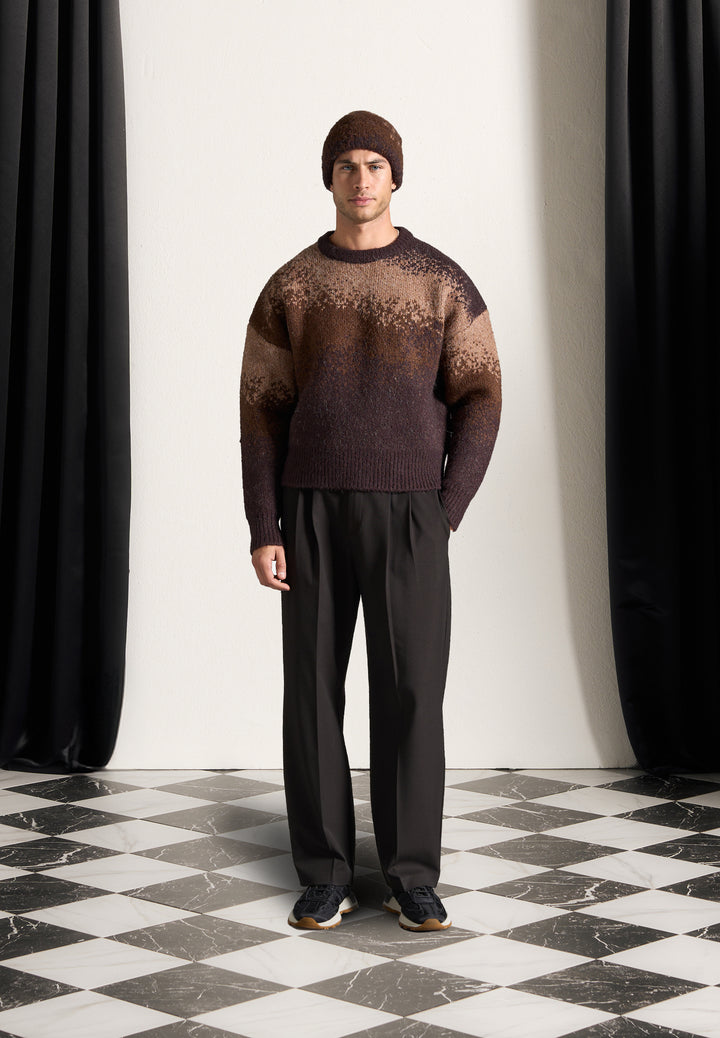 Ombré Knit Crewneck Sweater - Brown