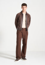 relaxed-fit-pleated-gabardine-jeans-brown