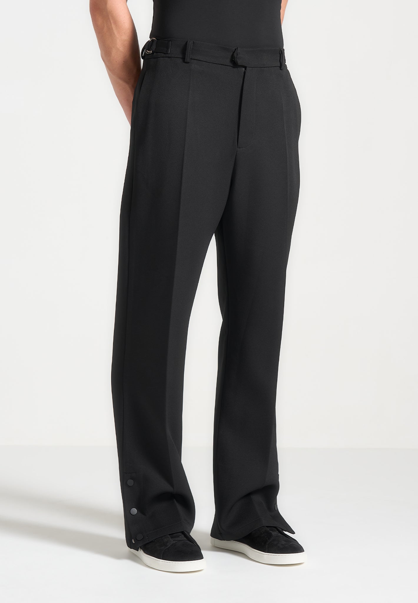 Relaxed Fit Tailored Button Cuff Trousers - Black | Manière De Voir