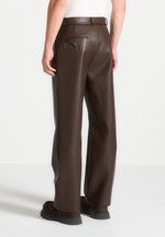 Relaxed Fit Leather Pleated Trouser - Brown