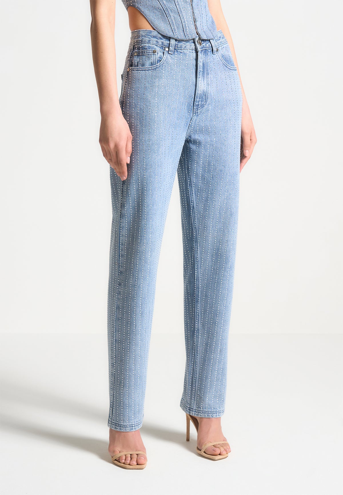 Rhinestone Mom Jeans Mid Blue Manière De Voir