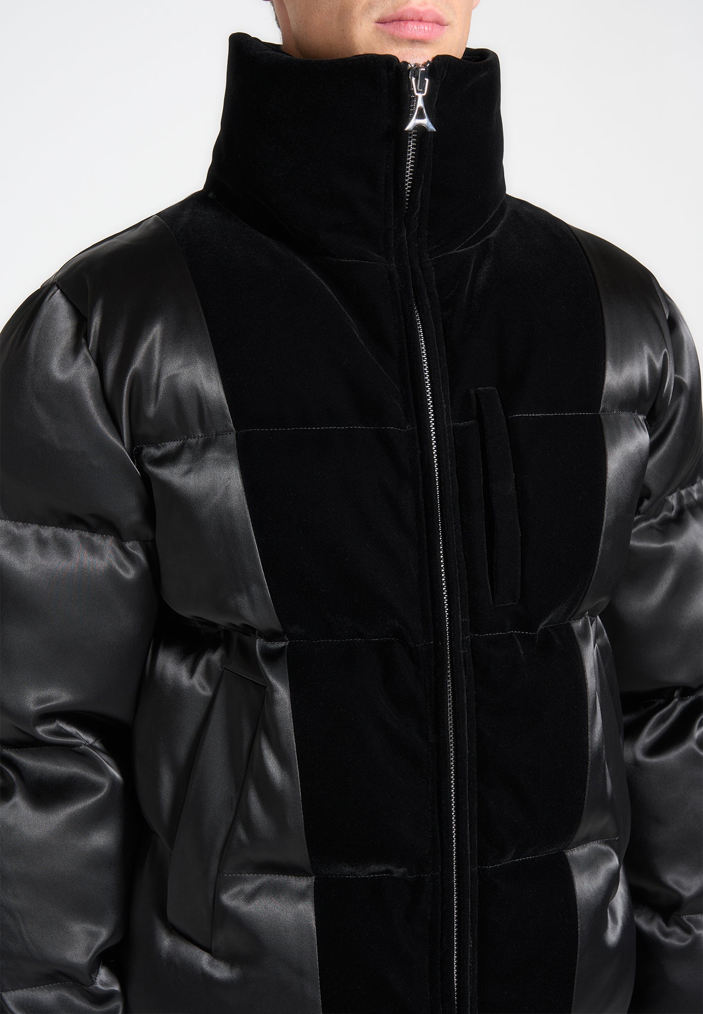 satin-and-velvet-panelled-puffer-jacket-black