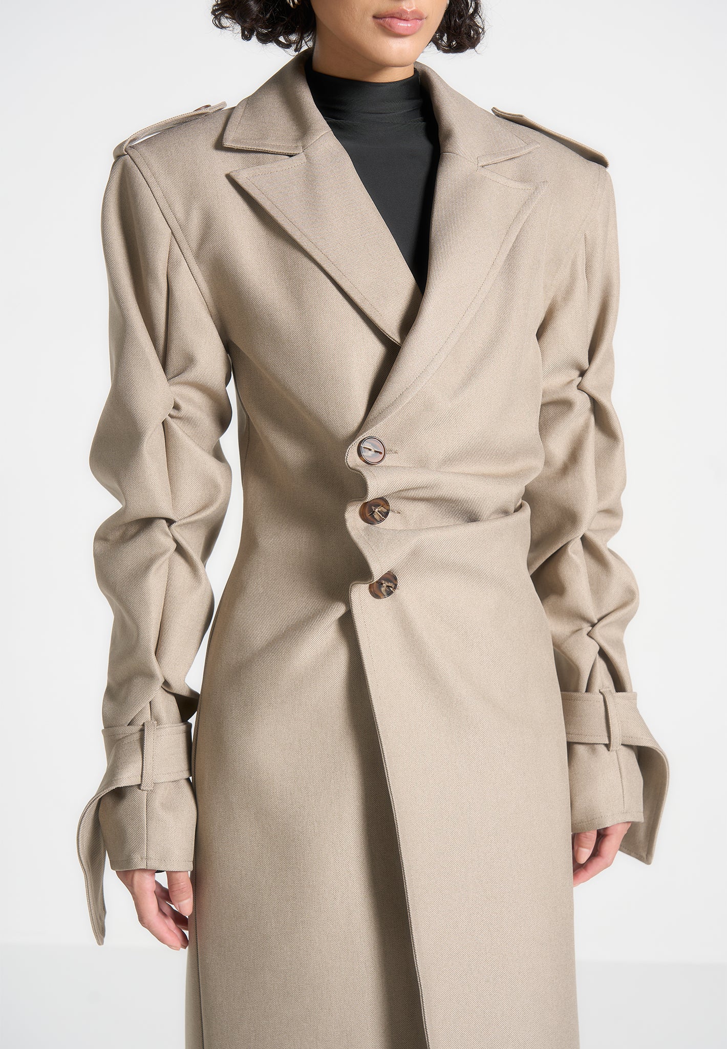 tacked-sleeve-asymmetric-tailored-trench-coat-beige