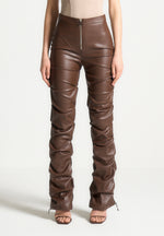 tacked-vegan-leather-flared-trousers-chocolate-brown