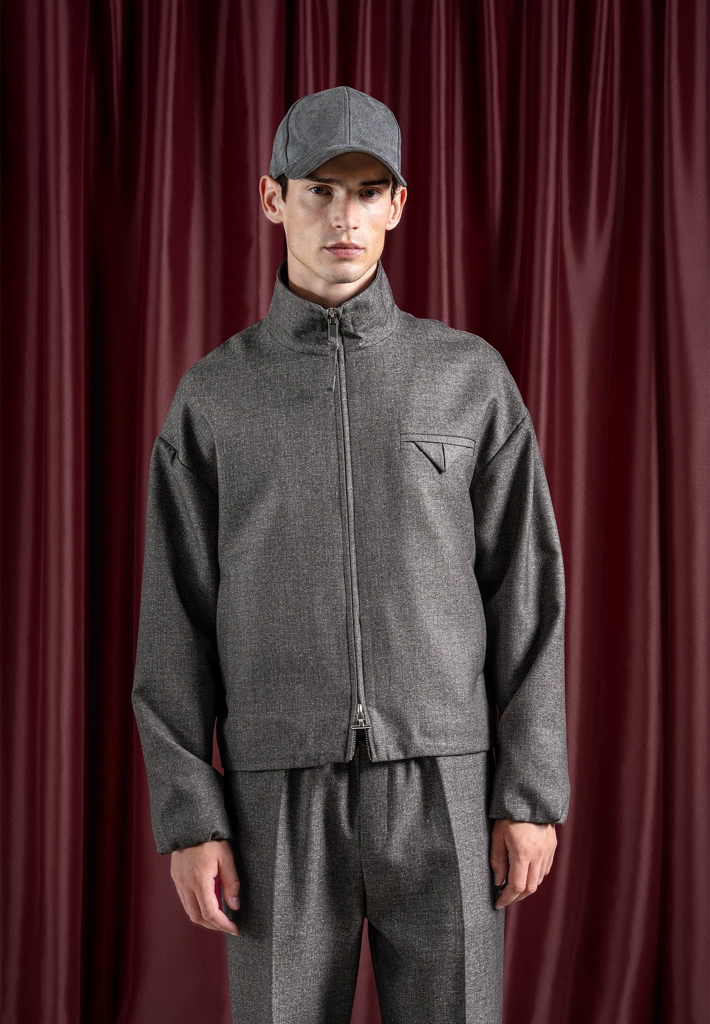 Tailored Funnel Neck Jacket - Grey