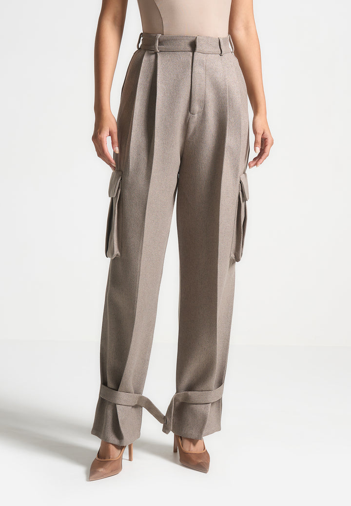 textured-tailored-pleated-cargo-trousers-brown-marl