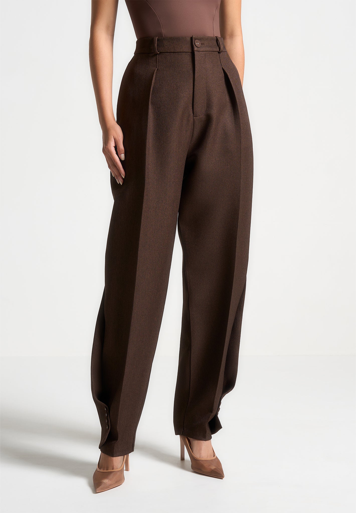 twist-leg-tailored-trousers-brown