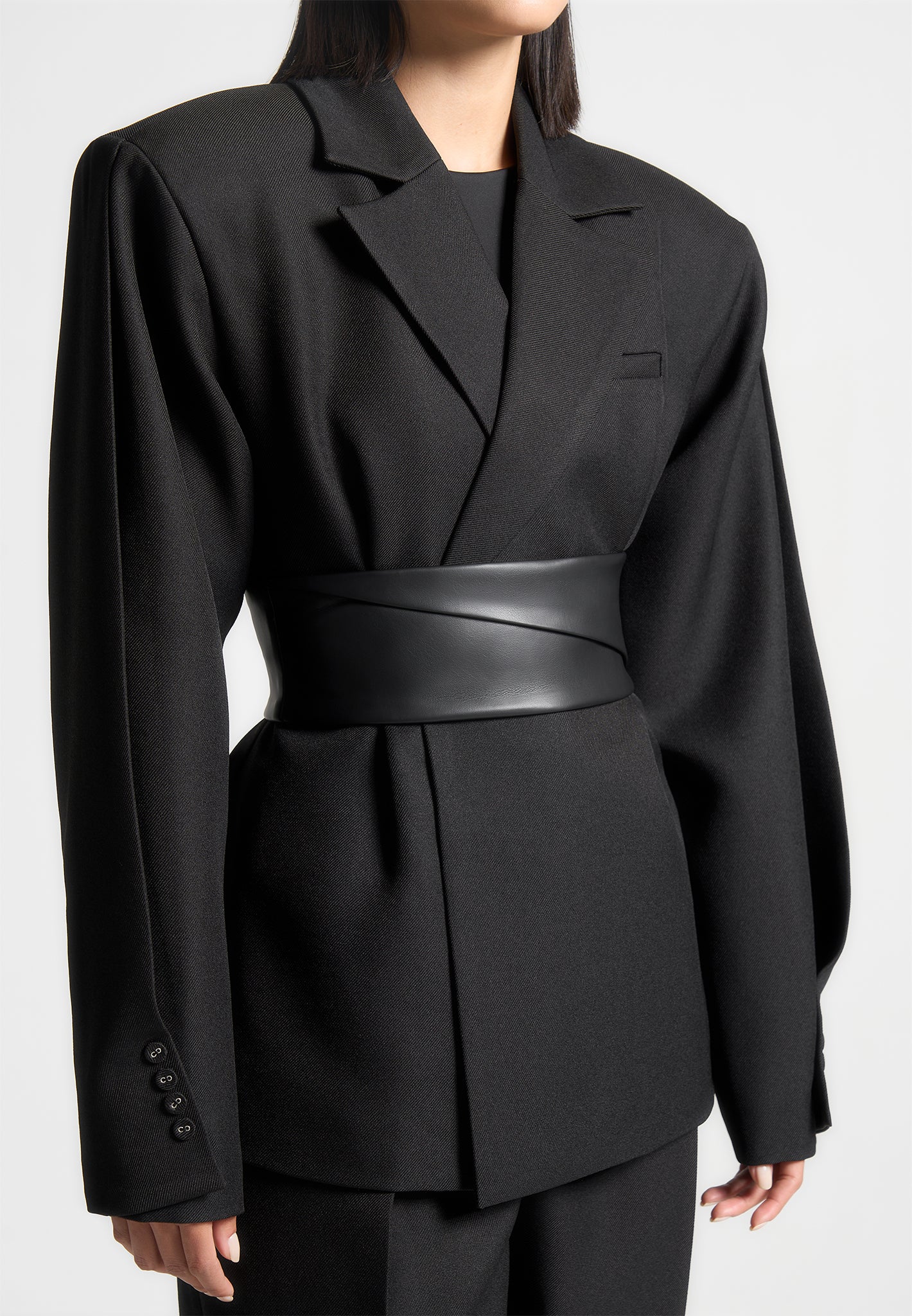 twist-sleeve-tailored-blazer-with-belt-black