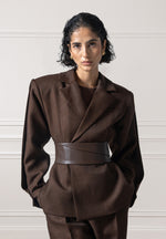 twist-sleeve-tailored-blazer-with-belt-brown